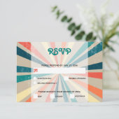 Farbenfrohe Retro-Rainbow-Sonnenbrust-Hochzeit RSVP Karte (Stehend Vorderseite)
