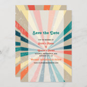 Farbenfrohe Retro-Rainbow-Sonnenbrust-Hochzeit Save The Date (Vorne/Hinten)
