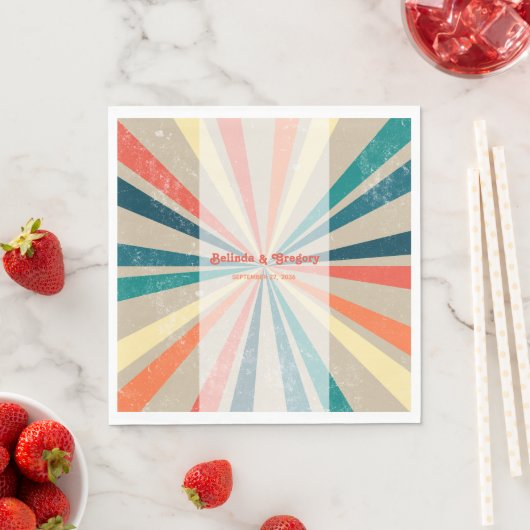 Farbenfrohe Retro-Rainbow-Sonnenbrust-Hochzeit Serviette (Beispiel)