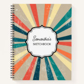 Farbenfrohe Retro Rainbow Sunburst Sketchbook Notizblock (Vorderseite)