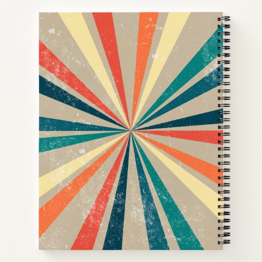 Farbenfrohe Retro Rainbow Sunburst Sketchbook Notizblock (Rückseite)