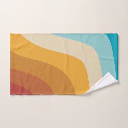 Farbenfrohe Retro-Regenbogen-Abstrakte Wellen Badhandtuch Set (Handtuch)