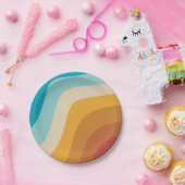 Farbenfrohe Retro-Regenbogen-Abstrakte Wellen Pappteller (Party)