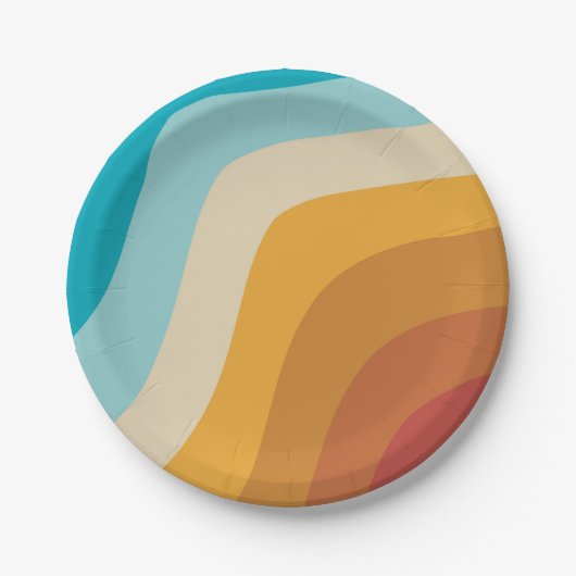 Farbenfrohe Retro-Regenbogen-Abstrakte Wellen Pappteller (Vorderseite)