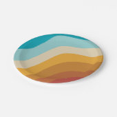 Farbenfrohe Retro-Regenbogen-Abstrakte Wellen Pappteller (Schrägansicht)