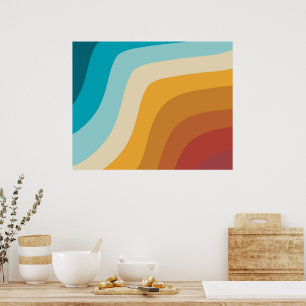 Farbenfrohe Retro-Regenbogen-Abstrakte Wellen Poster
