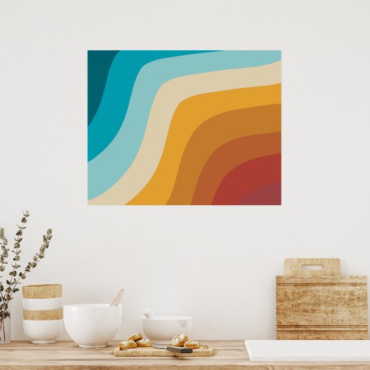 Farbenfrohe Retro-Regenbogen-Abstrakte Wellen Poster (Küche)