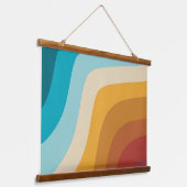 Farbenfrohe Retro-Regenbogen-Abstrakte Wellen Wandteppich Mit Holzrahmen (Gewinkelt)