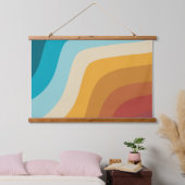 Farbenfrohe Retro-Regenbogen-Abstrakte Wellen Wandteppich Mit Holzrahmen (Schlafzimmer)