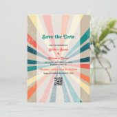 Farbenfrohe Retro-Regenbogen-Sonnenbrille-QR-Code Save The Date (Stehend Vorderseite)