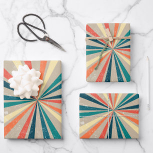 Farbenfrohe Retro-Regenbogen-Sonnenbrust Geschenkpapier Set