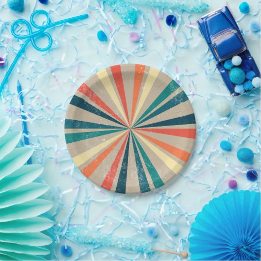 Farbenfrohe Retro-Regenbogen-Sonnenbrust Pappteller (Party)