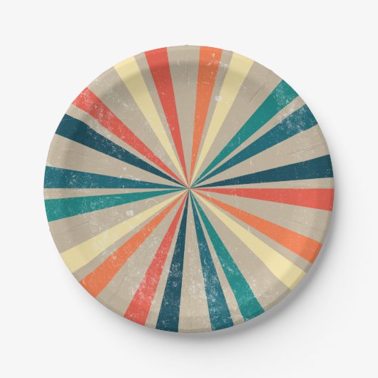 Farbenfrohe Retro-Regenbogen-Sonnenbrust Pappteller (Vorderseite)