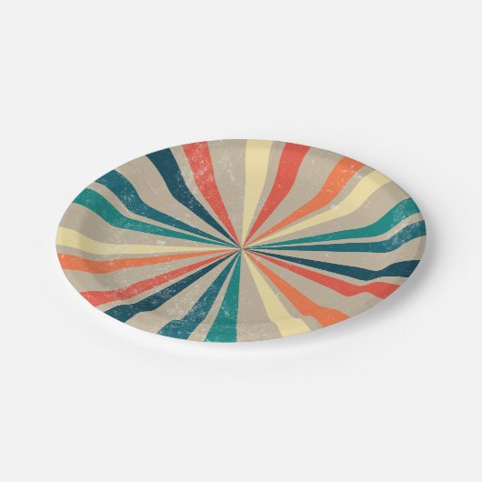 Farbenfrohe Retro-Regenbogen-Sonnenbrust Pappteller (Schrägansicht)