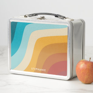 Farbenfrohe Retro-Regenbogenwellen Personalisiert Metall Brotdose