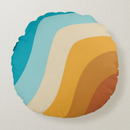 Farbenfrohe Retro-Regenbogenwellen Rundes Kissen