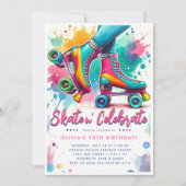 Farbenfrohe Retro Roller Skate Geburtstag Einladung (Vorderseite)
