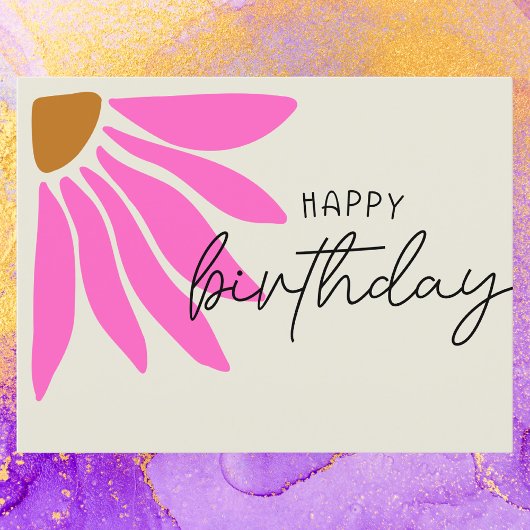 Farbenfrohe Retro Rosa florale Happy Birthday Postkarte