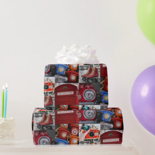 Farbenfrohe Retro Rote Ästhetik Vintage FotoCollag Geschenkpapier