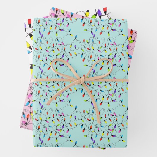 Farbenfrohe Retro-Saitenleuchten Geschenkpapier Set (Beispiel)