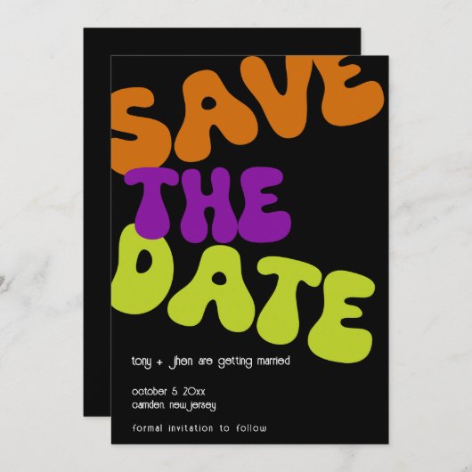 Farbenfrohe Retro Save the Date Hochzeitsankündigu Einladung (Vorne/Hinten)