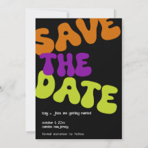 Farbenfrohe Retro Save the Date Hochzeitsankündigu
