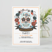 Farbenfrohe Retro-Schädel Halloween-Party Einladun Einladung (Stehend Vorderseite)
