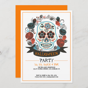 Farbenfrohe Retro-Schädel Halloween-Party Einladun Einladung