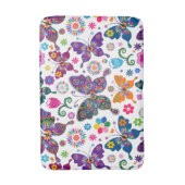 Farbenfrohe Retro-Schmetterlinge & Blume Muster Badematte (Vorderseite Vertikal)