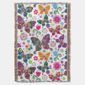 Farbenfrohe Retro-Schmetterlinge & Blume Muster Decke (Vorderseite Vertikal)