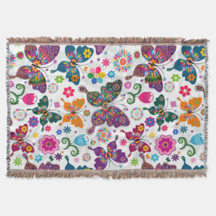 Farbenfrohe Retro-Schmetterlinge & Blume Muster Decke