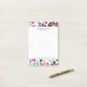 Farbenfrohe Retro-Schmetterlinge & Blume Muster Post-it Klebezettel (Auf Schreibtisch)