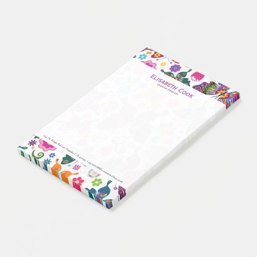 Farbenfrohe Retro-Schmetterlinge & Blume Muster Post-it Klebezettel (angewinkelt)