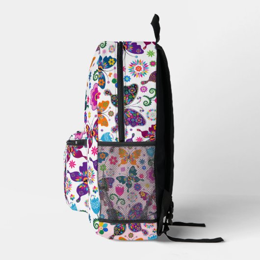 Farbenfrohe Retro-Schmetterlinge Muster auf Weiß Bedruckter Rucksack (Rechts)