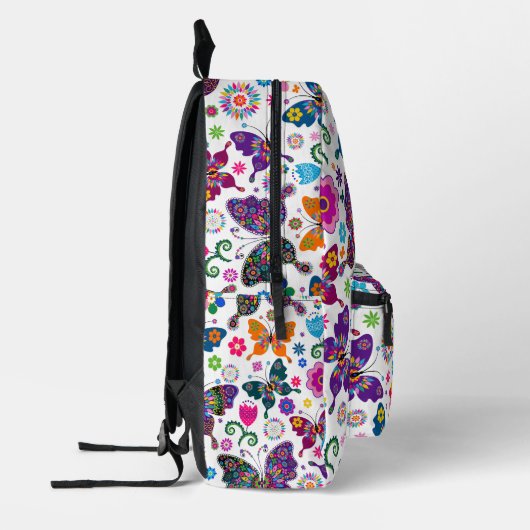 Farbenfrohe Retro-Schmetterlinge Muster auf Weiß Bedruckter Rucksack (Links)