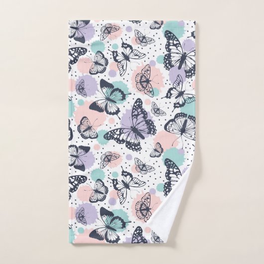 Farbenfrohe Retro-Schmetterlinge Muster. Badhandtuch Set (Handtuch)