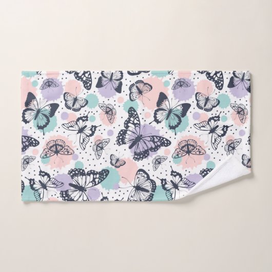 Farbenfrohe Retro-Schmetterlinge Muster. Badhandtuch Set (Handtuch)