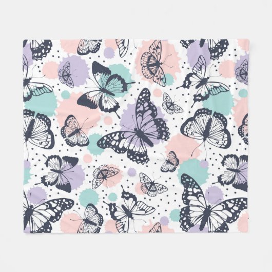 Farbenfrohe Retro-Schmetterlinge Muster. Fleecedecke (Vorderseite (Horizontal))