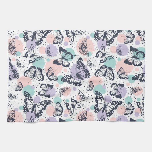 Farbenfrohe Retro-Schmetterlinge Muster. Geschirrtuch (Horizontal)