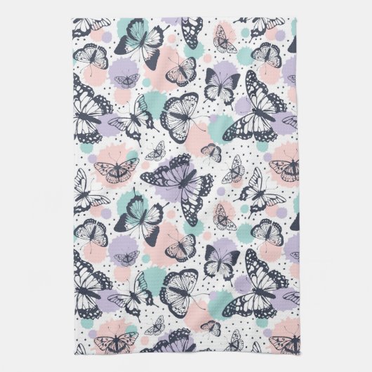 Farbenfrohe Retro-Schmetterlinge Muster. Geschirrtuch (Vertikal)