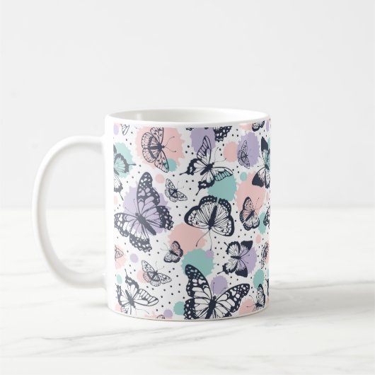 Farbenfrohe Retro-Schmetterlinge Muster. Kaffeetasse (Links)