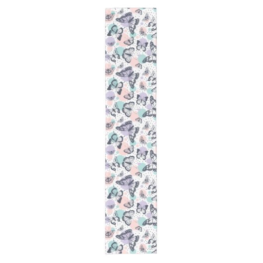 Farbenfrohe Retro-Schmetterlinge Muster. Kurzer Tischläufer (Vorderseite)