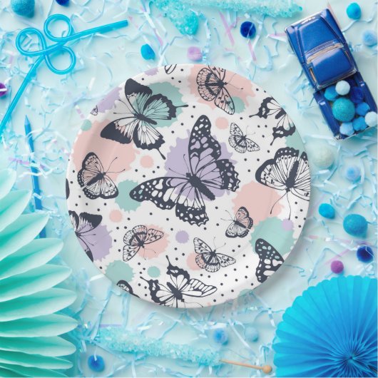 Farbenfrohe Retro-Schmetterlinge Muster. Pappteller (Party)