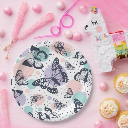 Farbenfrohe Retro-Schmetterlinge Muster. Pappteller (Party)