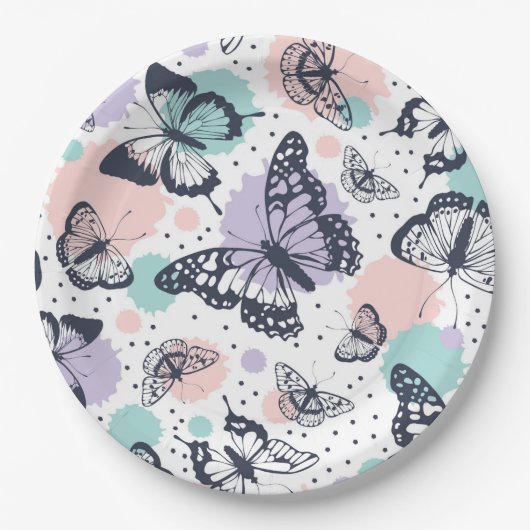 Farbenfrohe Retro-Schmetterlinge Muster. Pappteller (Vorderseite)