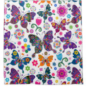 Farbenfrohe Retro-Schmetterlinge Nahtloses Muster Duschvorhang (Vorderseite)