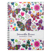 Farbenfrohe Retro-Schmetterlinge und Blume-Muster Notizblock (Vorderseite)