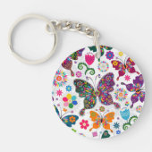 Farbenfrohe Retro-Schmetterlinge und Blume-Muster Schlüsselanhänger (Vorderseite)