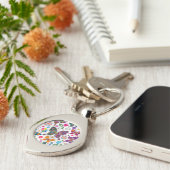 Farbenfrohe Retro-Schmetterlinge und Blume-Muster Schlüsselanhänger (Seite)