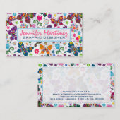 Farbenfrohe Retro-Schmetterlinge und Blume Muster  Visitenkarte (Vorne/Hinten)